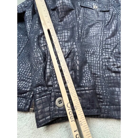 Ruby Rd. Womens Size 12 Black Faux Leather Jacket Croc Print Zip-Up Animal Print - Picture 6 of 9